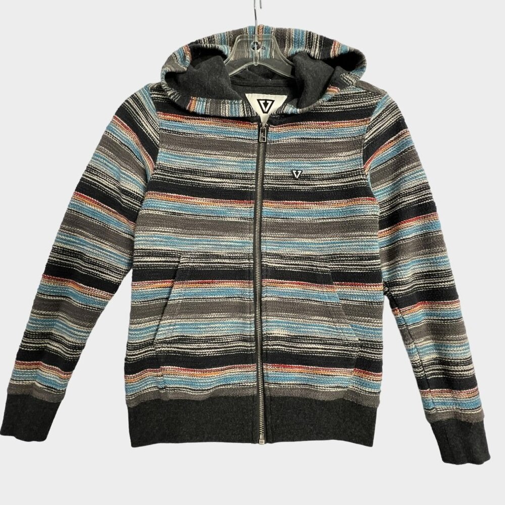Vissla Hoodie Sweatshirt Boys Small Full Zip Gray Blue Stripe Long Sleeve